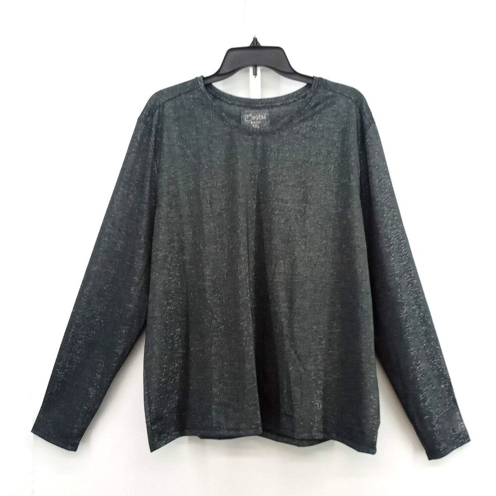 Maevn Shirt Women Plus Size 3XL Dark Gray Silver Metallic Thread Long Sleeve Top